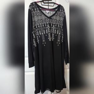LuLaRoe Emily Swing A-Line Dress Long Sleeve Black White Print Size 2X